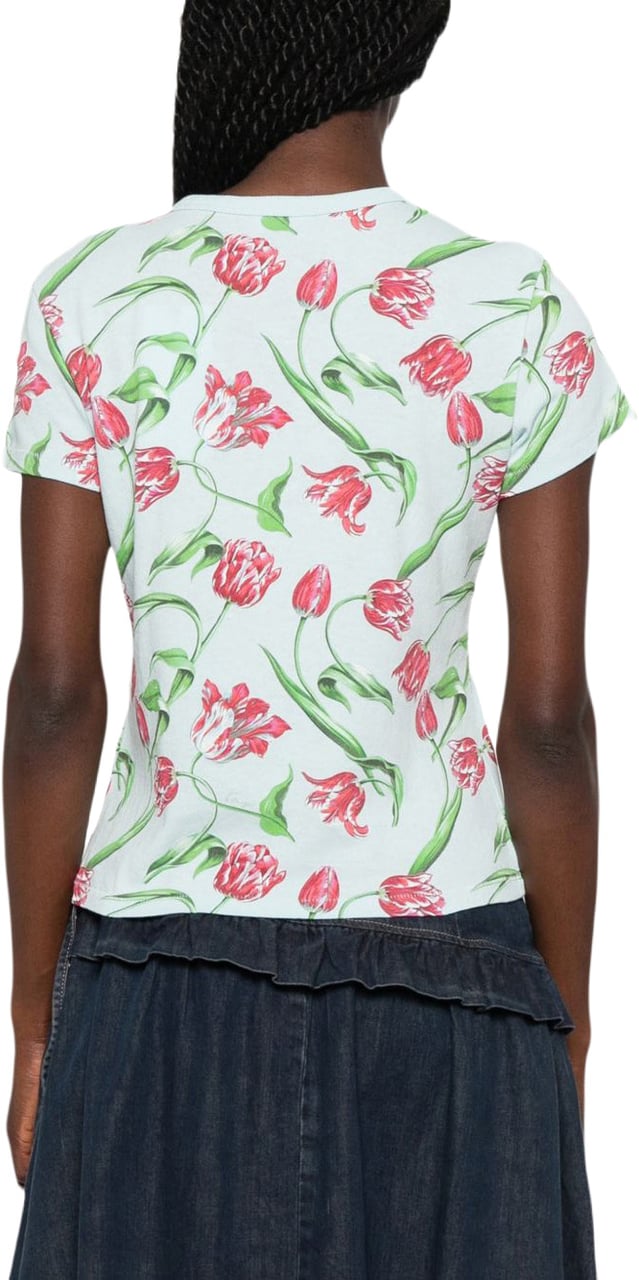 Kenzo Light Blue Floral Print Crew Neck Top Blauw