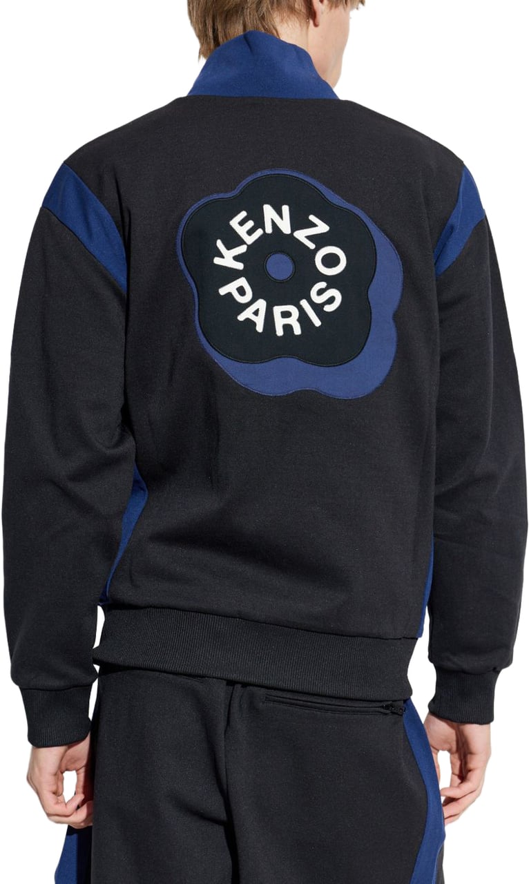 Kenzo Black Jacket With Contrasting Deep Blue Panels Zwart
