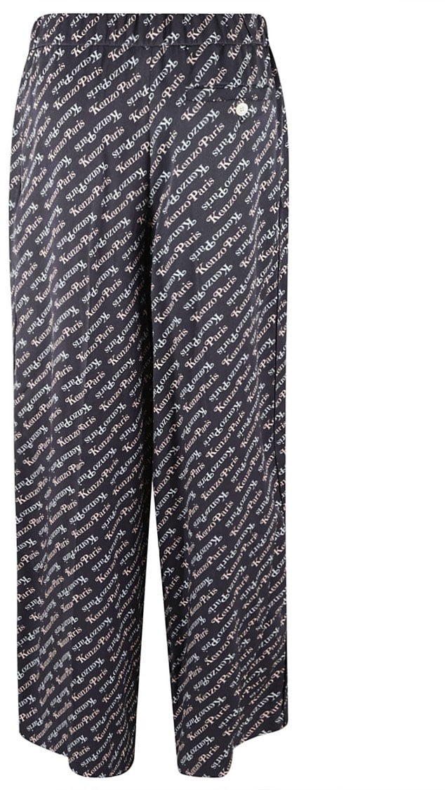 Kenzo Wide Leg Trousers With All-Over Logo Print Grijs