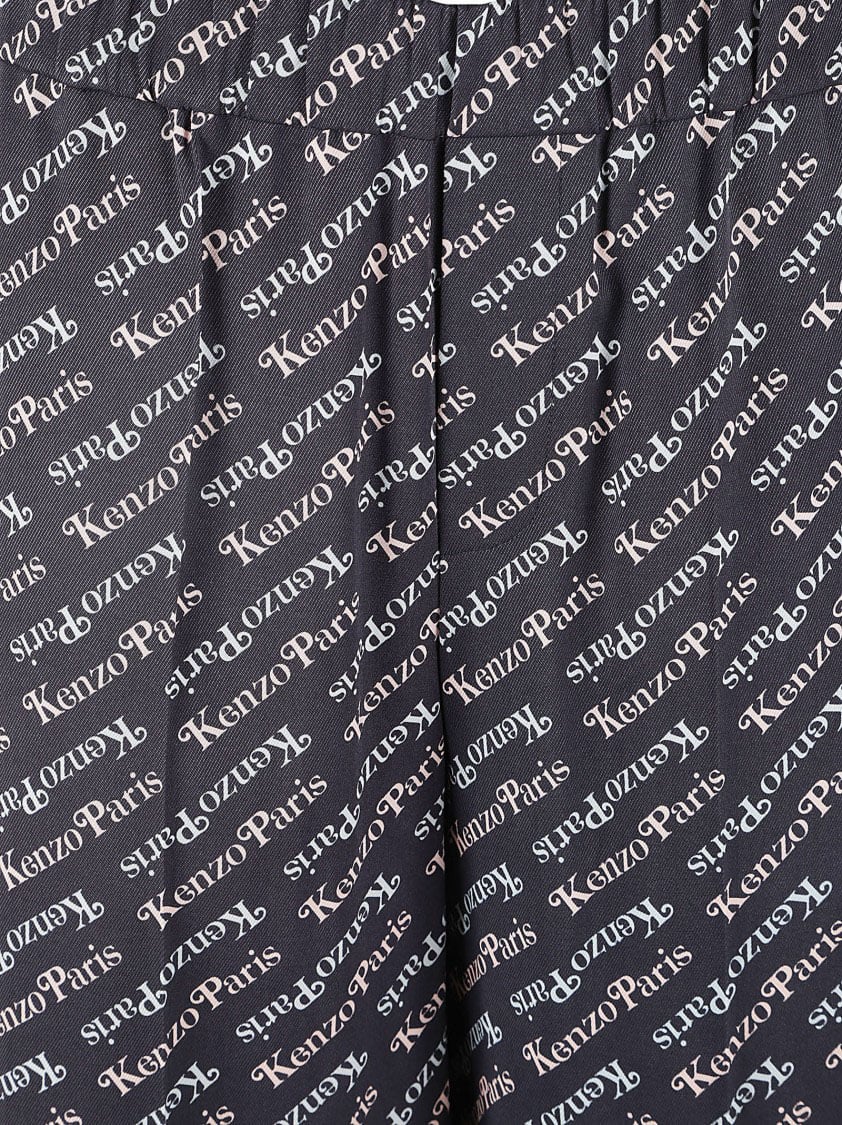 Kenzo Wide Leg Trousers With All-Over Logo Print Grijs