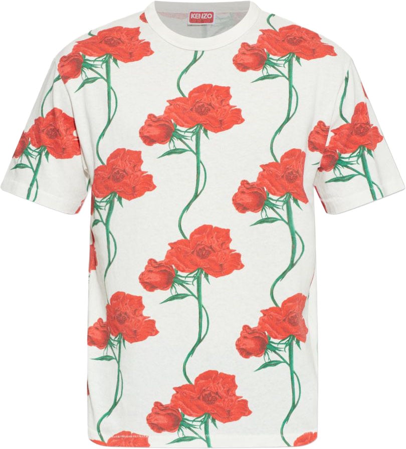 Kenzo Relaxed Fit Floral Print T-Shirt Wit