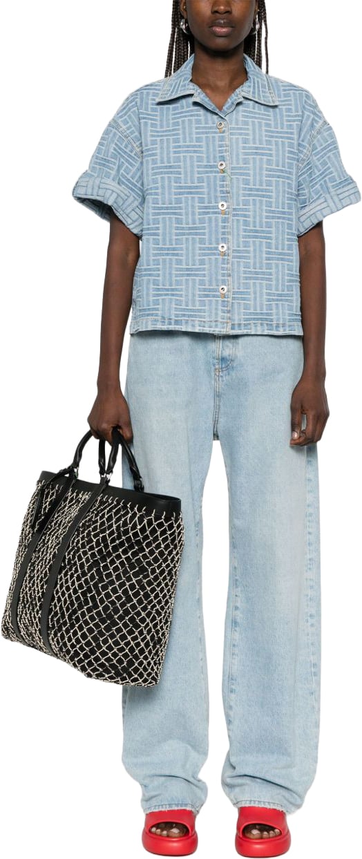 Kenzo Cropped Button-Up Top with Turn-Up Cuffs Blauw