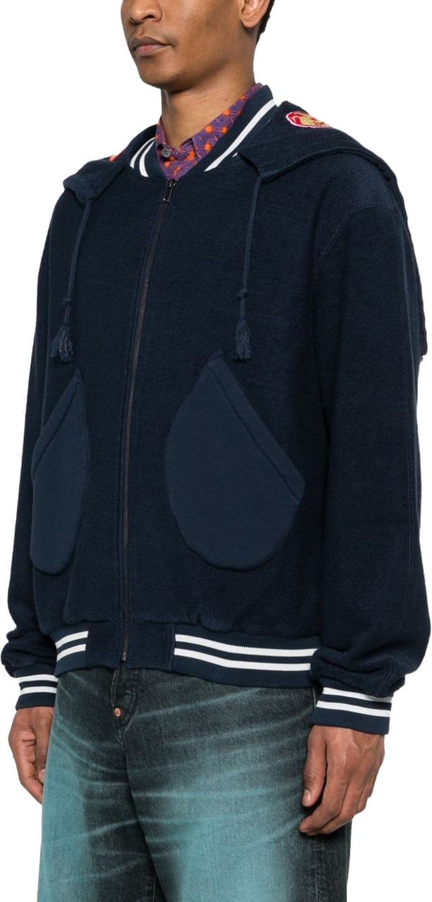 Kenzo Deep Blue Silk and Nylon Zip-Up Jacket Blauw