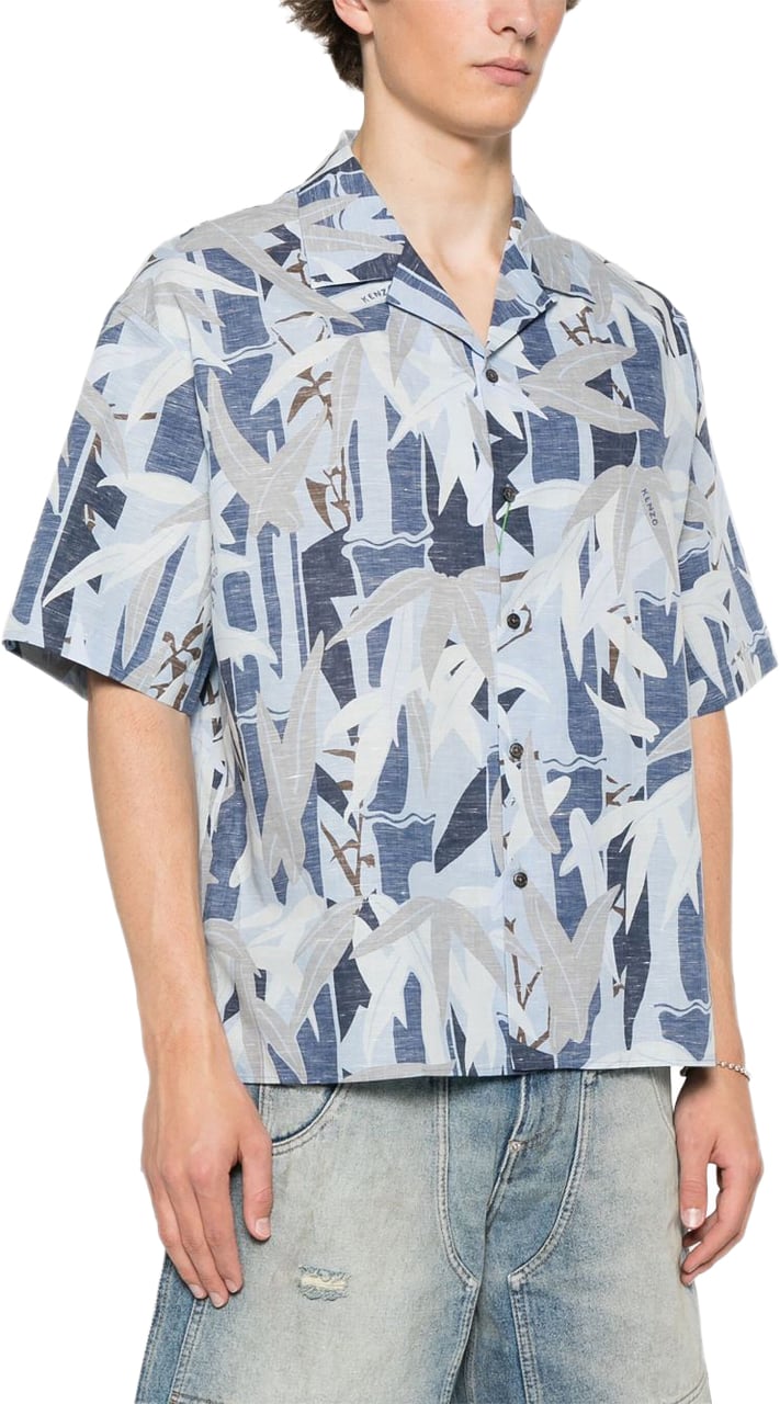 Kenzo Short-Sleeved Camp Collar Shirt Grijs