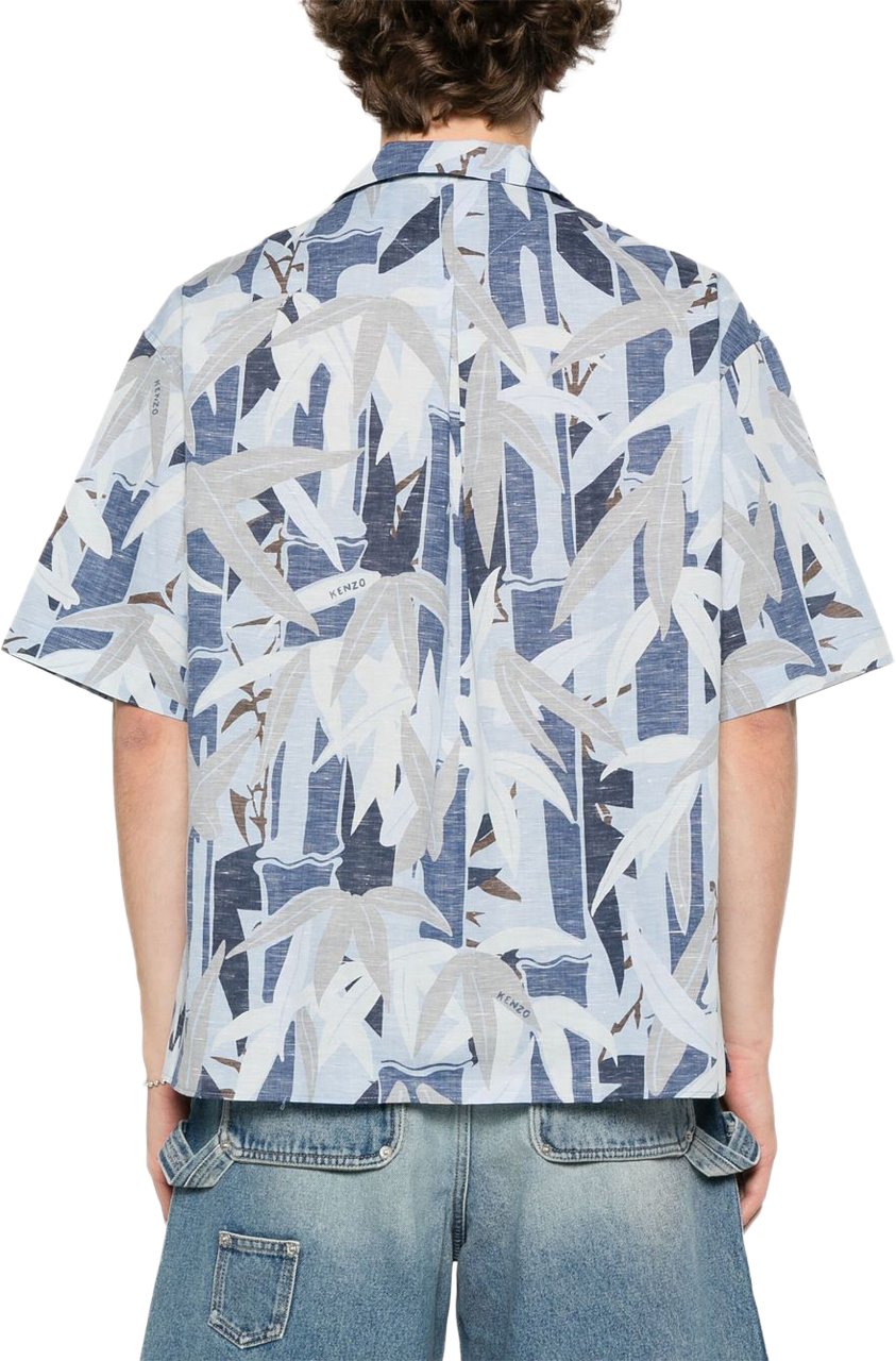 Kenzo Short-Sleeved Camp Collar Shirt Grijs
