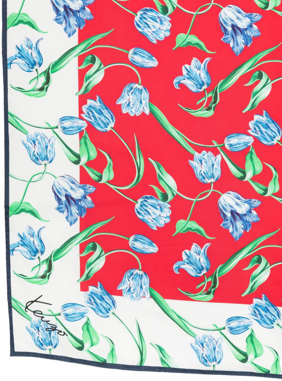 Kenzo Cerise Red Floral Print Silk Scarf Rood