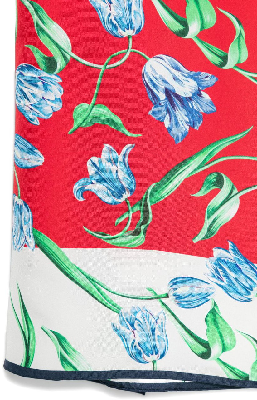 Kenzo Cerise Red Floral Print Silk Scarf Rood