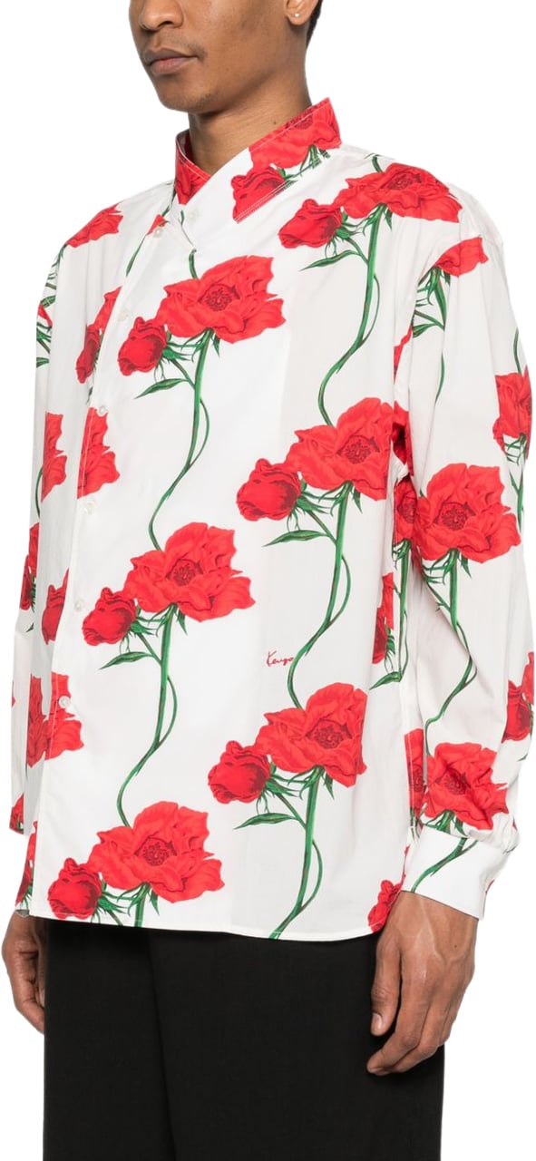 Kenzo Floral Print Casual Shirt with High Collar Wit