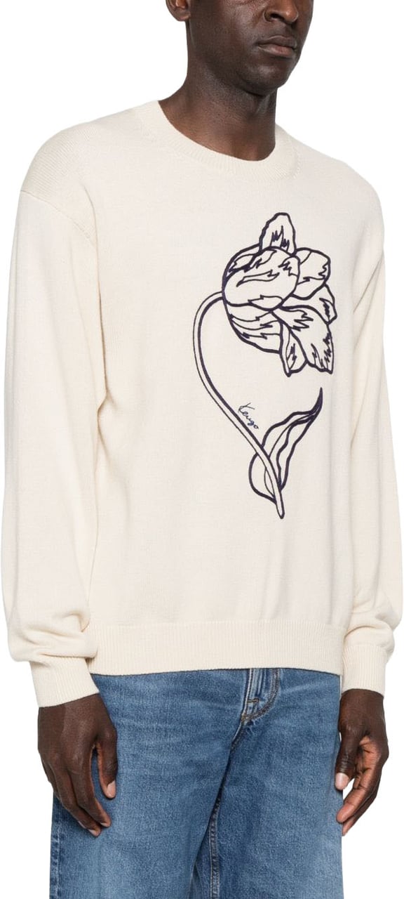 Kenzo V-Neck Long Sleeve Knit Sweater Wit