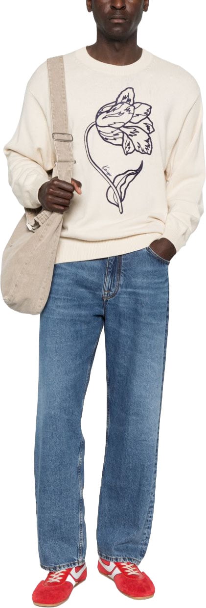 Kenzo V-Neck Long Sleeve Knit Sweater Wit