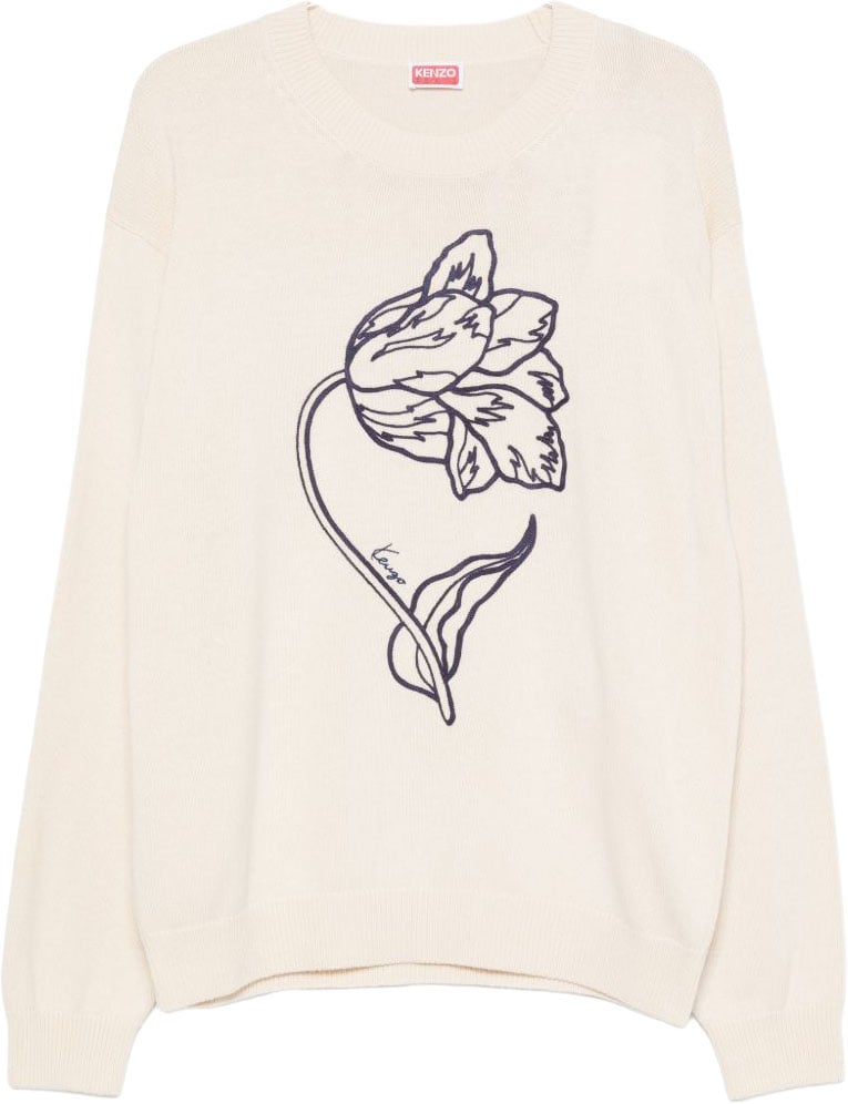 Kenzo V-Neck Long Sleeve Knit Sweater Wit