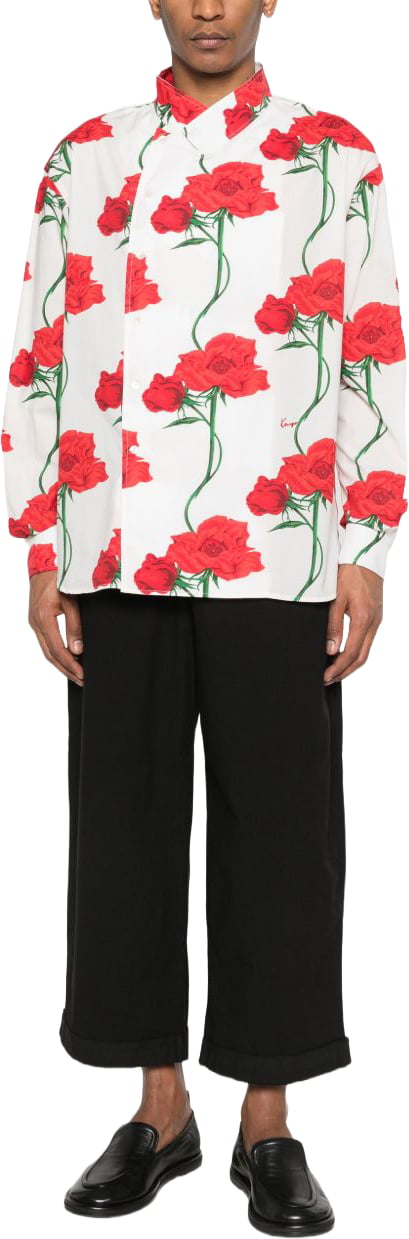 Kenzo Floral Print Casual Shirt with High Collar Wit