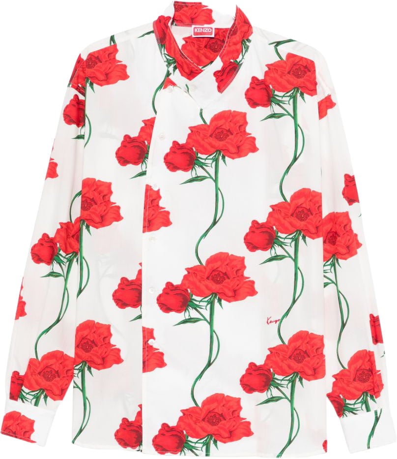 Kenzo Floral Print Casual Shirt with High Collar Wit