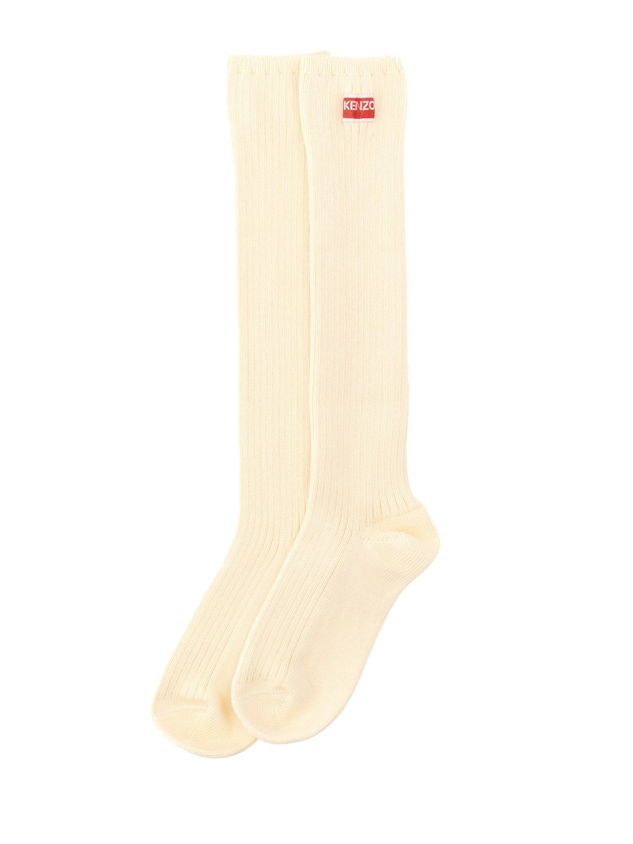 Kenzo HIGH SOCKS WITH LOGO PATCH Wit