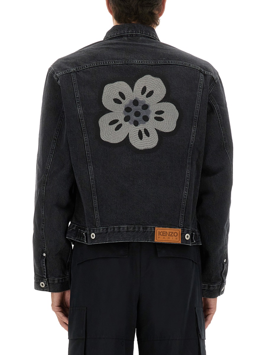 Kenzo TRUKER JACKET WITH "BOKE FLOWER" EMBROIDERY Grijs