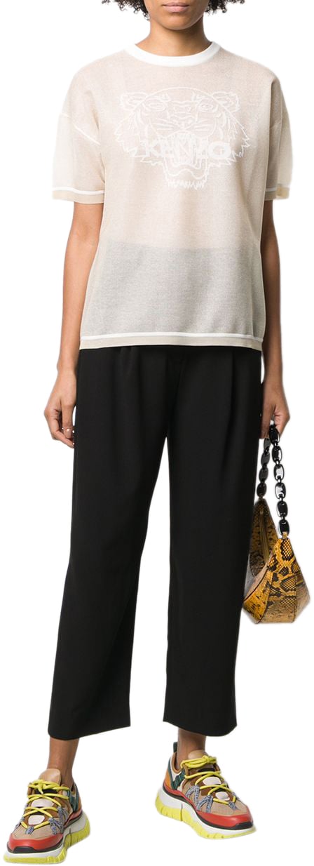 Kenzo Tiger Logo Mesh Knitted T-shirt Wit