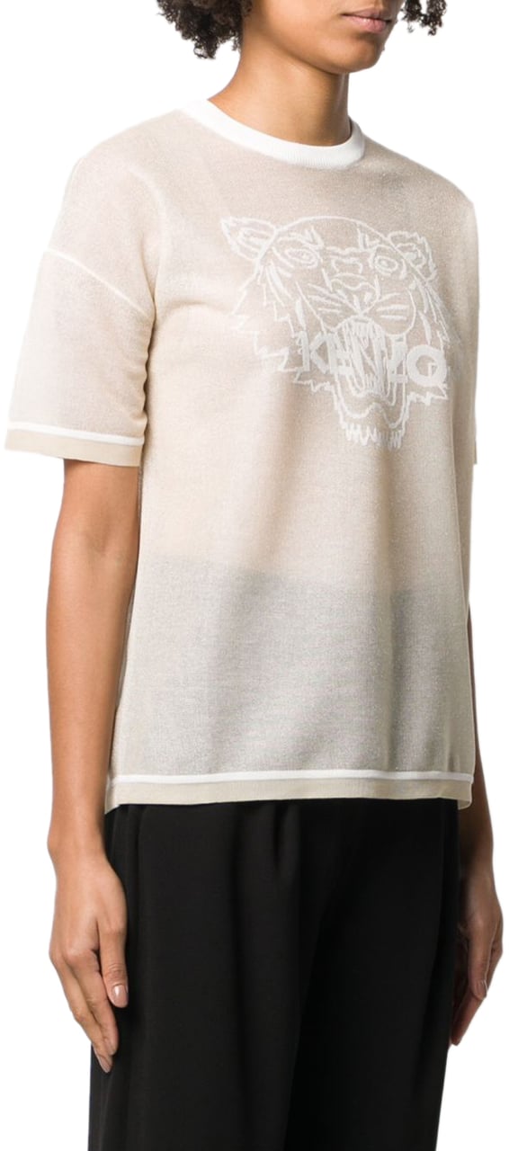 Kenzo Tiger Logo Mesh Knitted T-shirt Wit