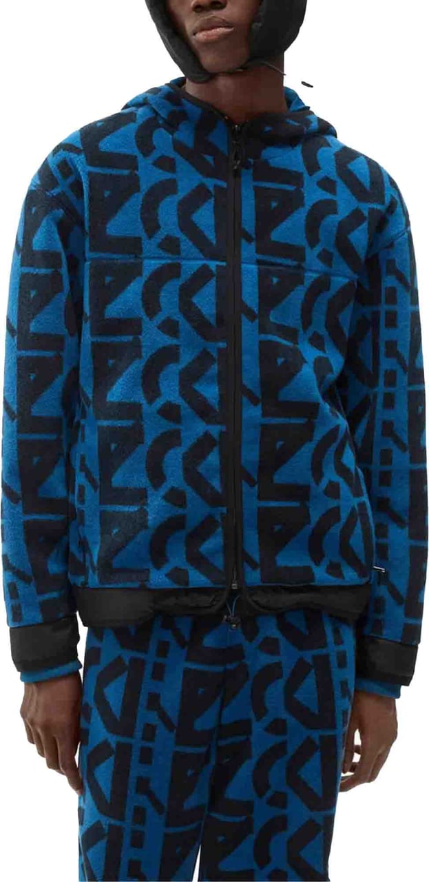 Kenzo Allover Monogram Zipped Hoodie Blauw