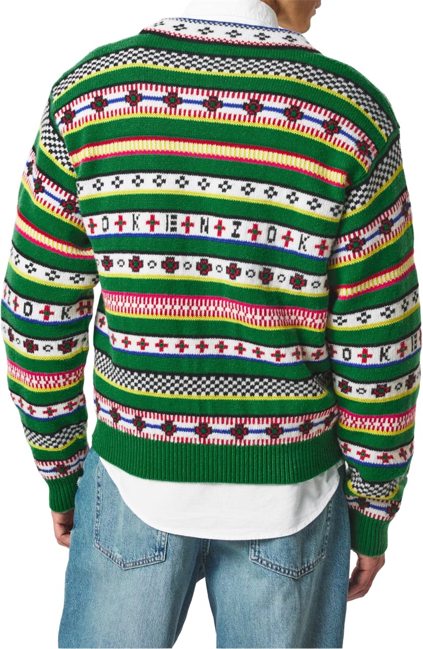 Kenzo Fairisle Jacquard Cardigan Groen