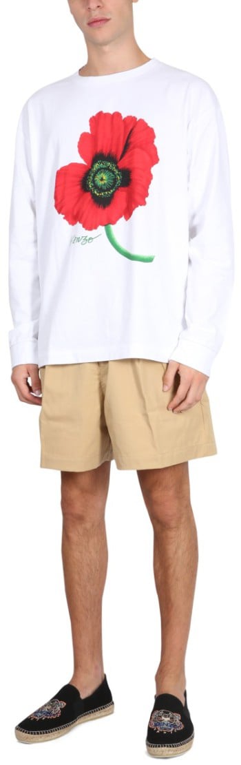 Kenzo Structured Twill Shorts With Adjustable Belt Neutraal