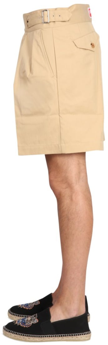 Kenzo Structured Twill Shorts With Adjustable Belt Neutraal