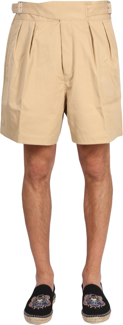 Kenzo Structured Twill Shorts With Adjustable Belt Neutraal