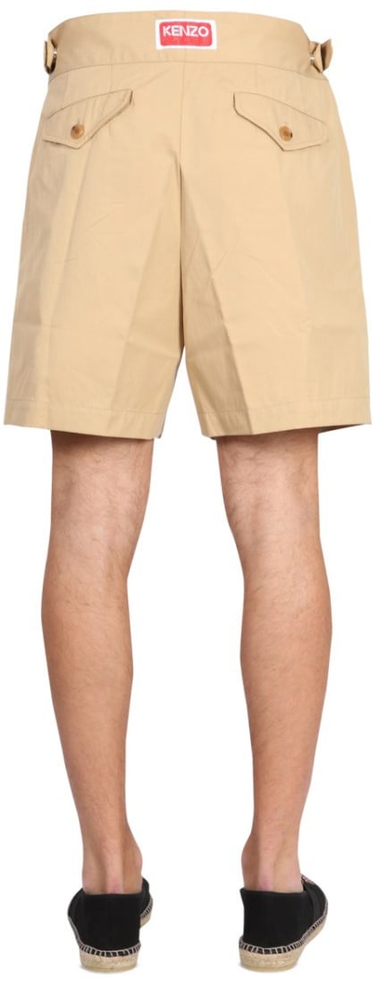 Kenzo Structured Twill Shorts With Adjustable Belt Neutraal