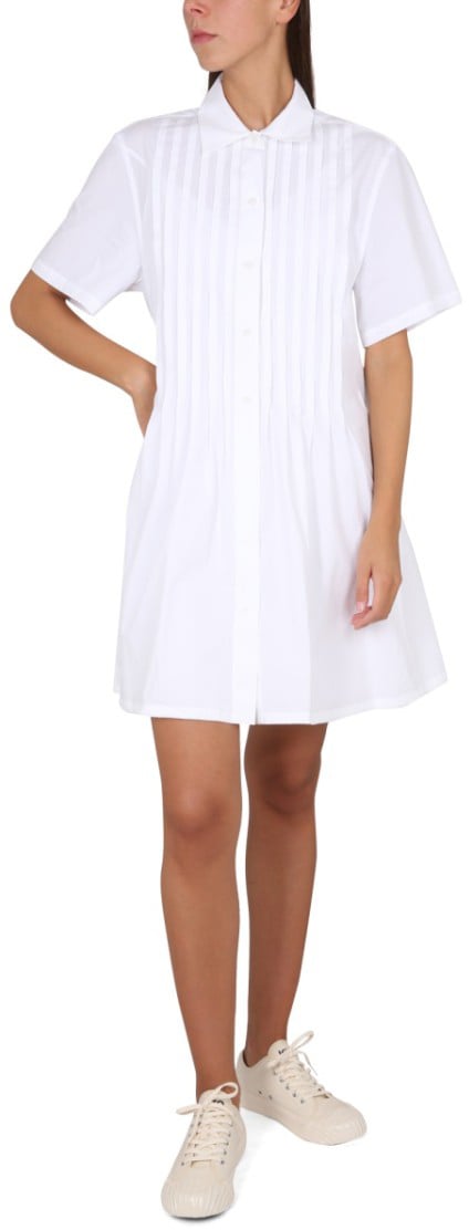 Kenzo Pleated Chemise Dress Wit