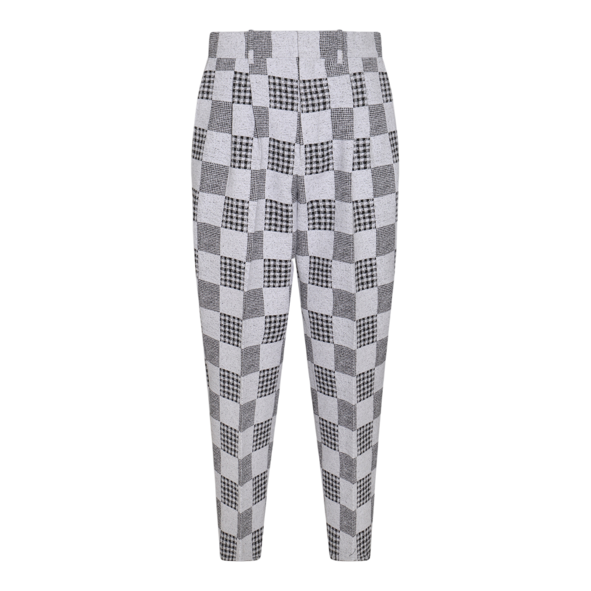 Kenzo Tapered Grey Trousers With Checkered Pattern And Pleated Front Grijs