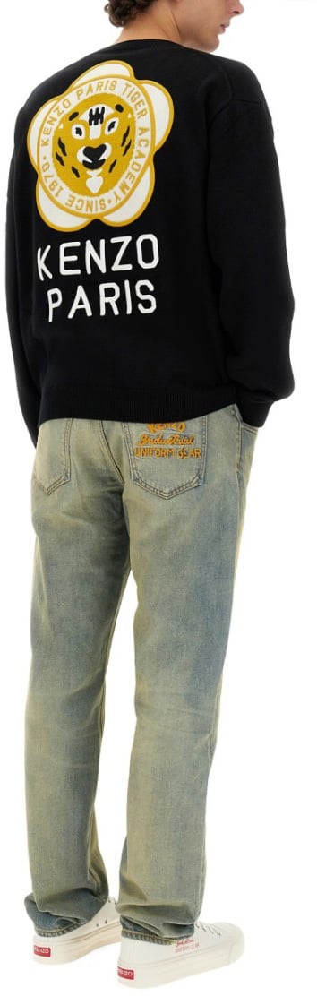 Kenzo Cardigan With Embroidered Tiger Academy Zwart