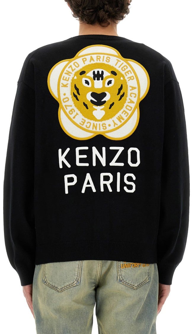 Kenzo Cardigan With Embroidered Tiger Academy Zwart