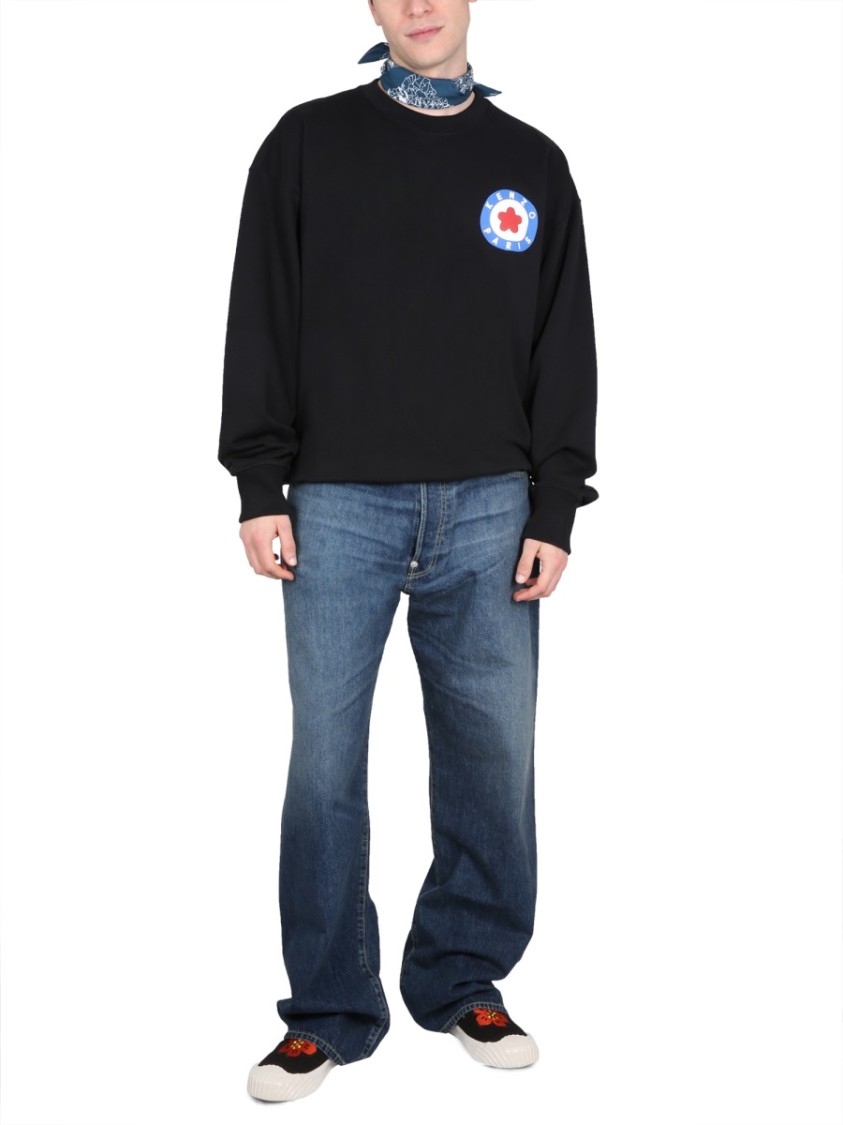 Kenzo Oversized Black Sweatshirt With Prominent Logo Print Zwart