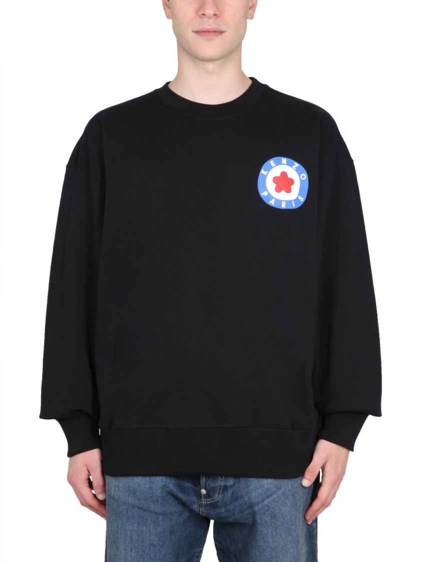 Kenzo Oversized Black Sweatshirt With Prominent Logo Print Zwart