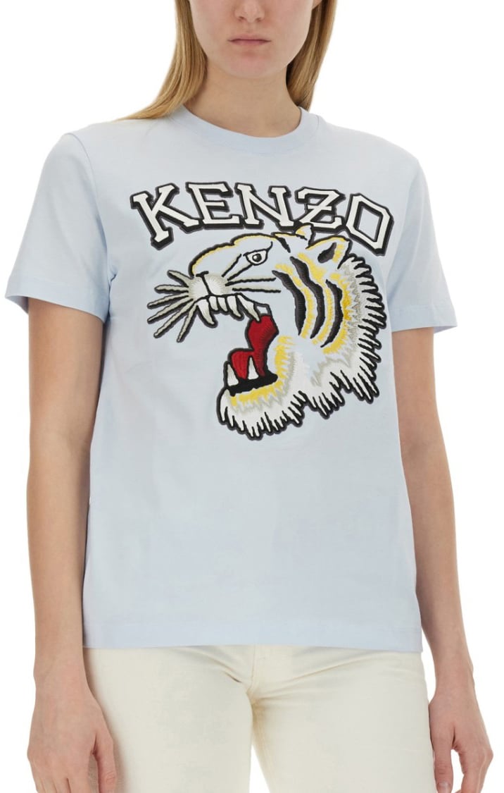 Kenzo T-Shirt With Tiger Embroidery Blauw