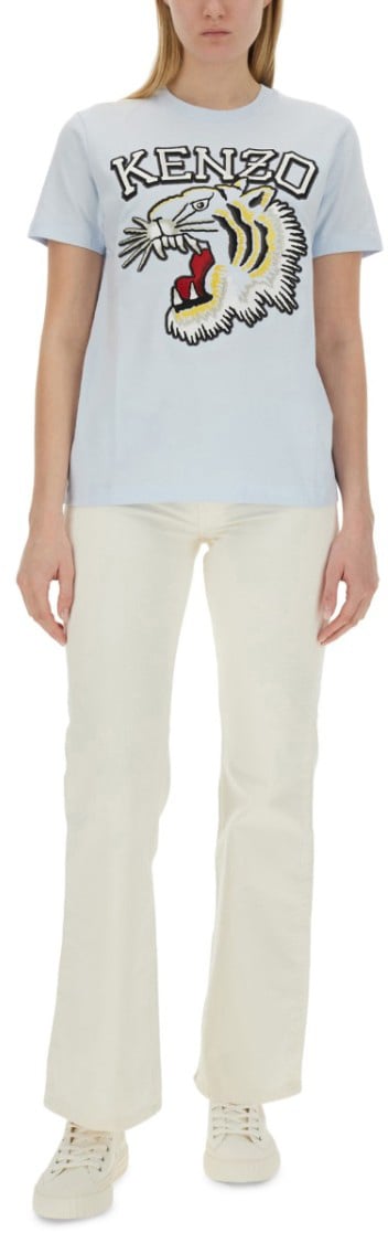 Kenzo T-Shirt With Tiger Embroidery Blauw