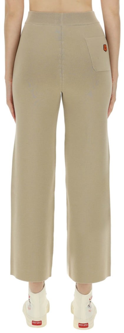 Kenzo Cropped Wool Pants With Wide Leg Design Neutraal