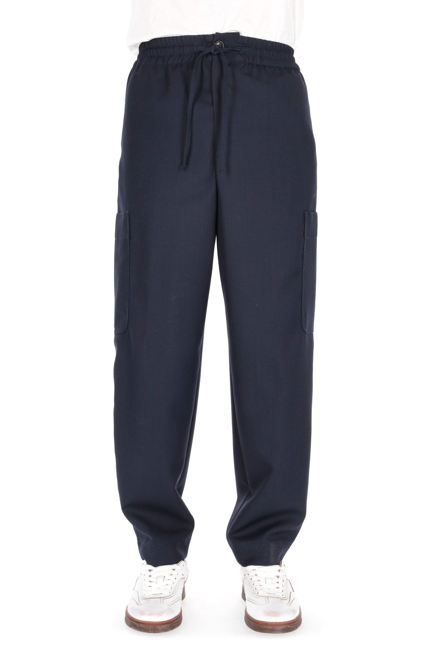 Kenzo Straight Fit Virgin Wool Cargo Trousers Zwart