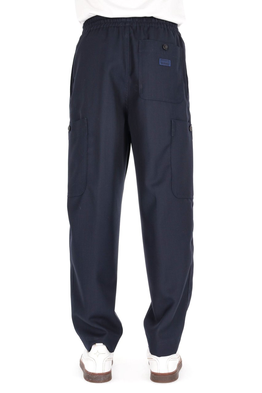 Kenzo Straight Fit Virgin Wool Cargo Trousers Zwart