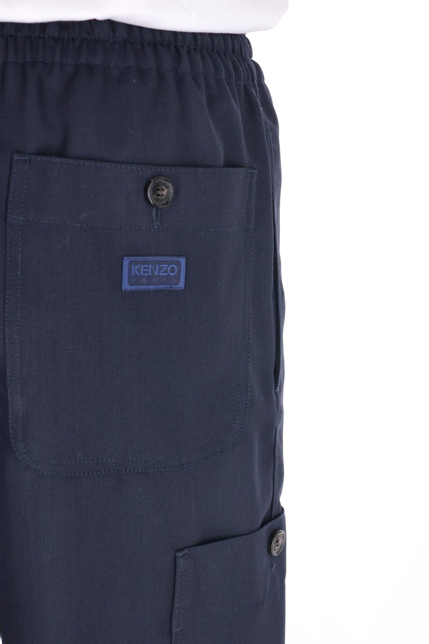 Kenzo Straight Fit Virgin Wool Cargo Trousers Zwart