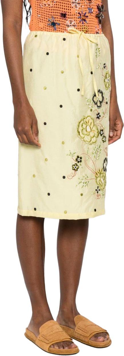 Kenzo Floral Embroidered Skirt Geel
