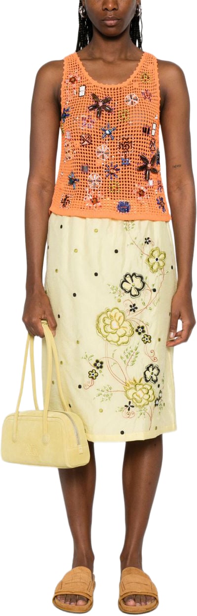 Kenzo Floral Embroidered Skirt Geel
