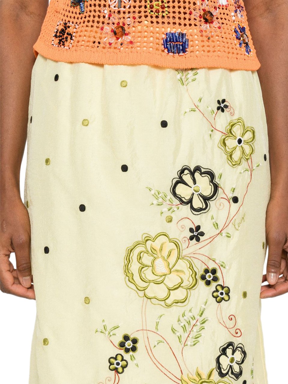 Kenzo Floral Embroidered Skirt Geel