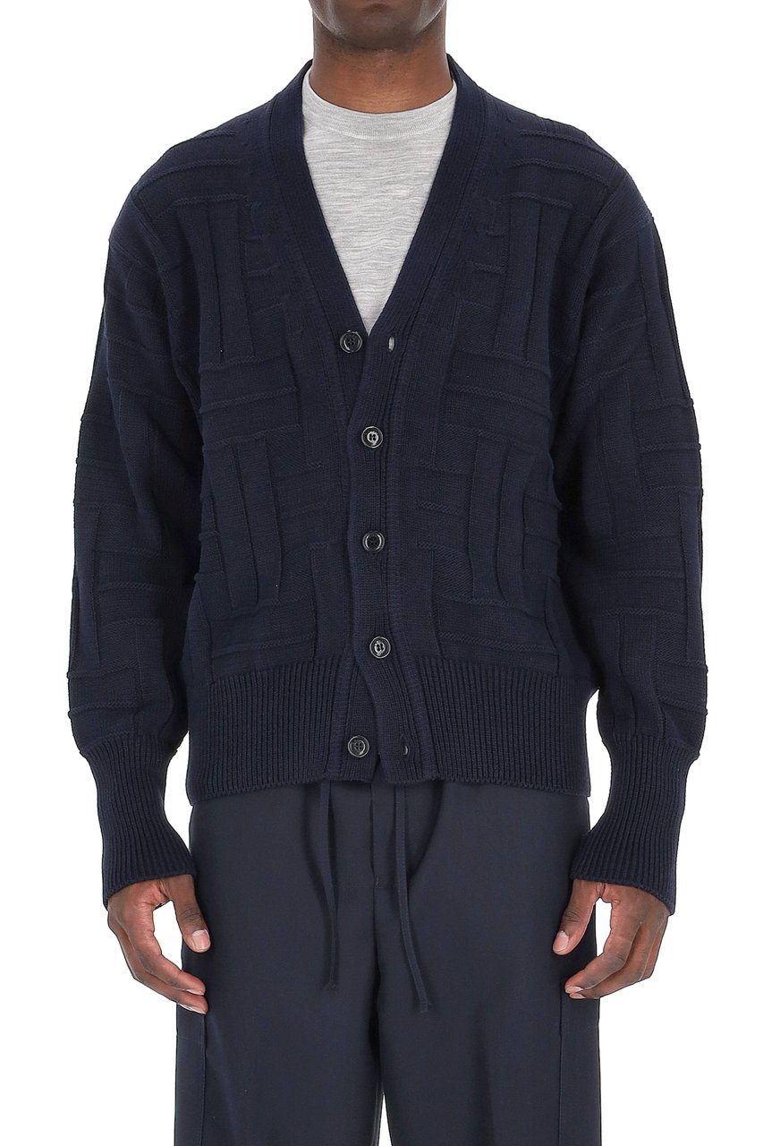 Kenzo Cropped Fit Weave Wool Cardigan Zwart
