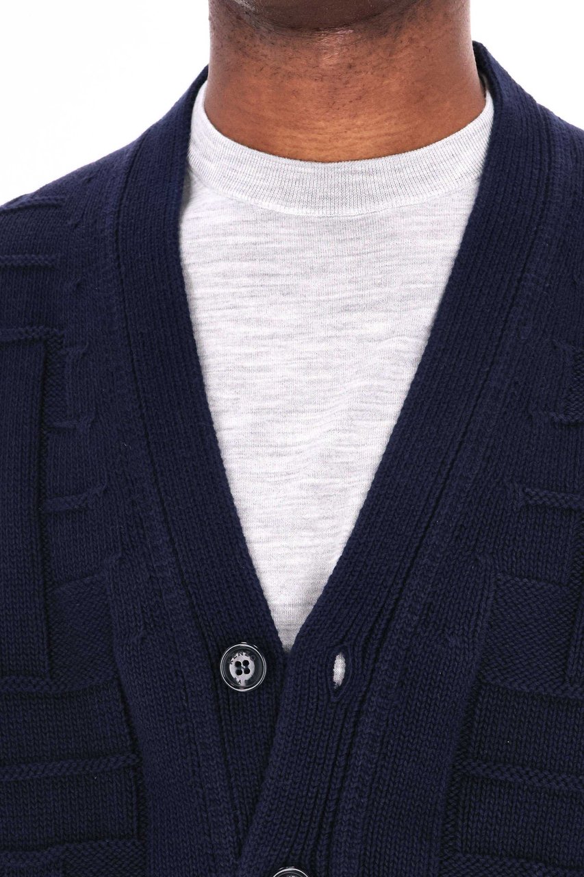 Kenzo Cropped Fit Weave Wool Cardigan Zwart