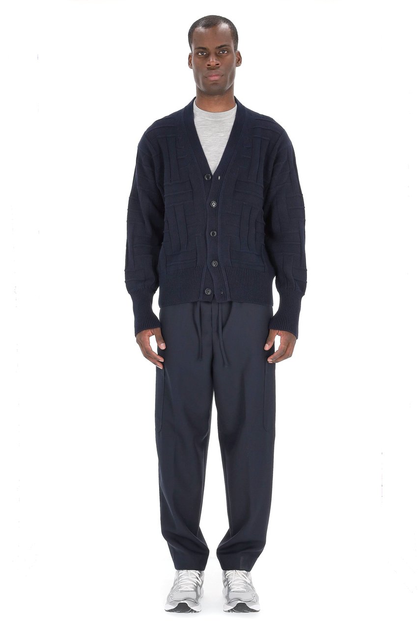 Kenzo Cropped Fit Weave Wool Cardigan Zwart