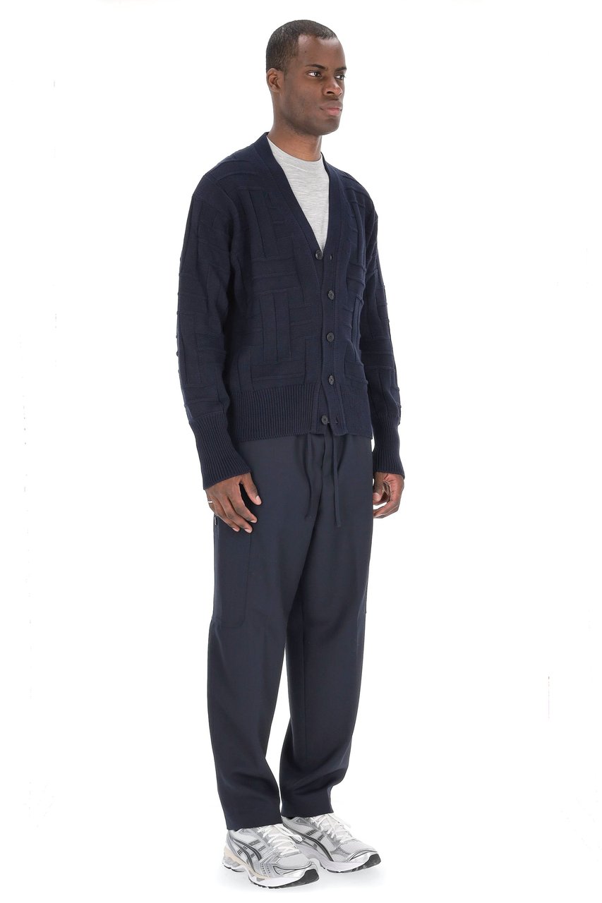 Kenzo Cropped Fit Weave Wool Cardigan Zwart