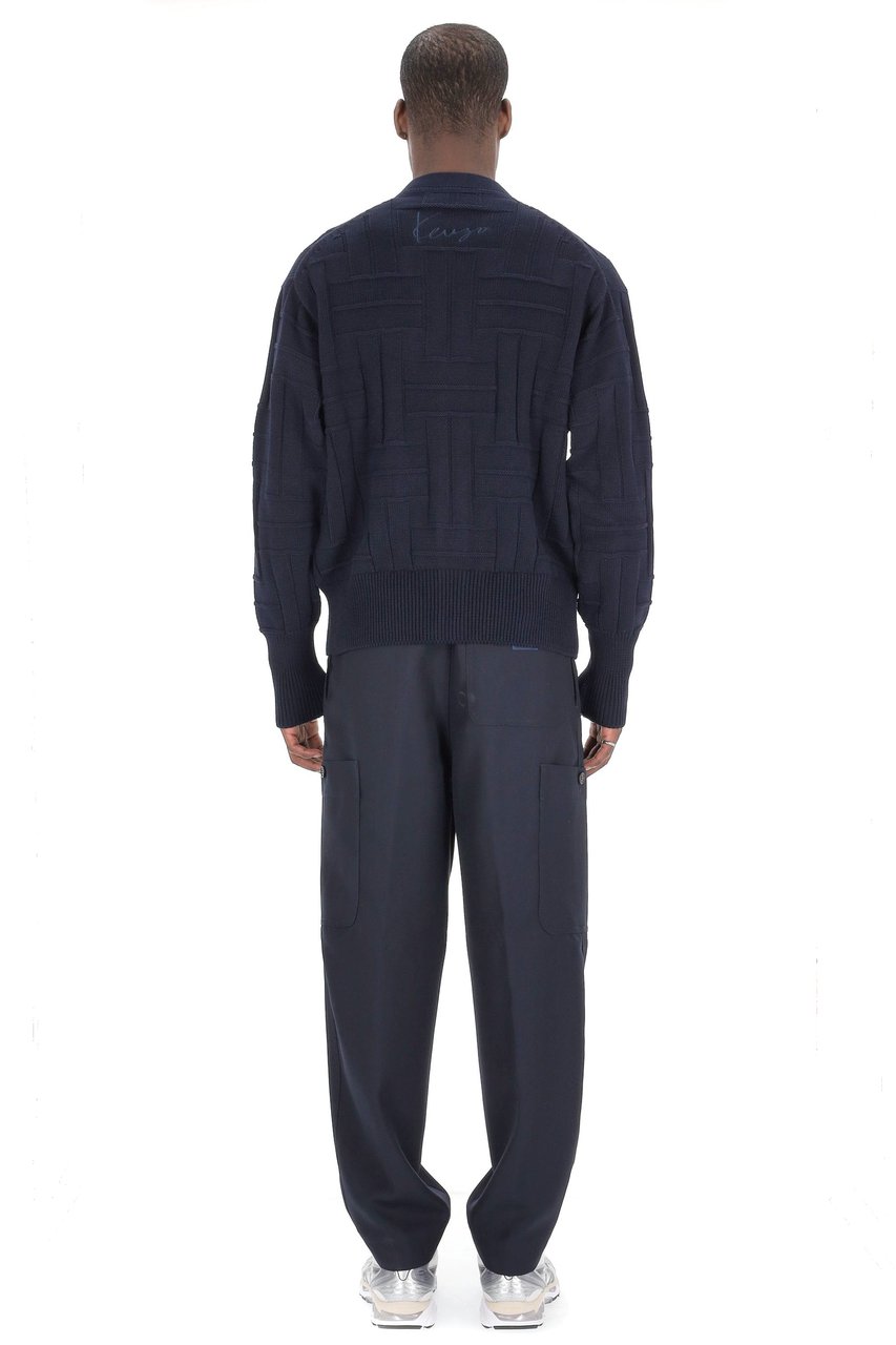 Kenzo Cropped Fit Weave Wool Cardigan Zwart