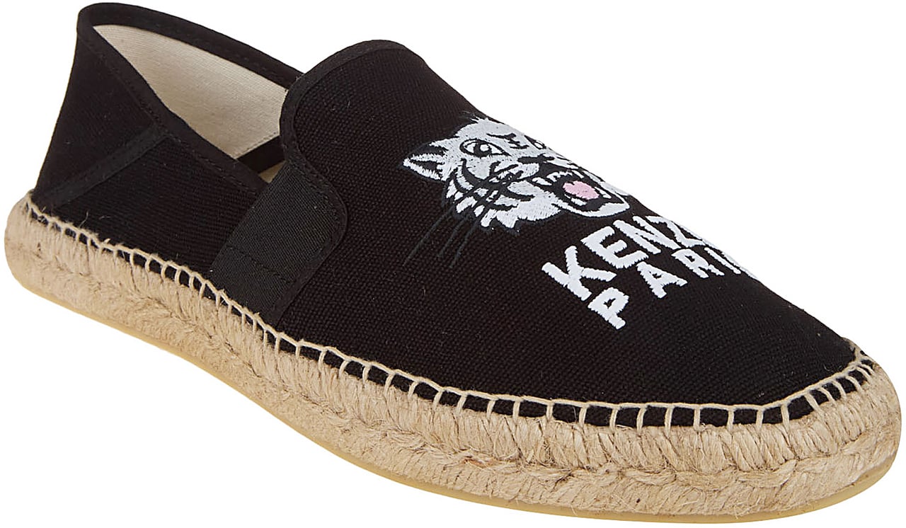 Kenzo Lucky Tiger Elastic Slip On Espadrilles Black Zwart