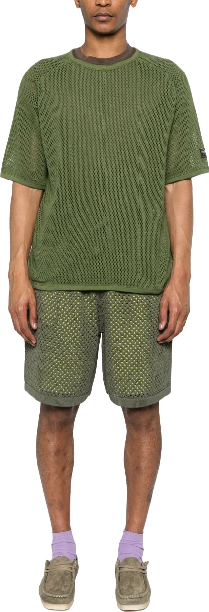 Kenzo Olive Green Mesh Overlay Shorts Grijs