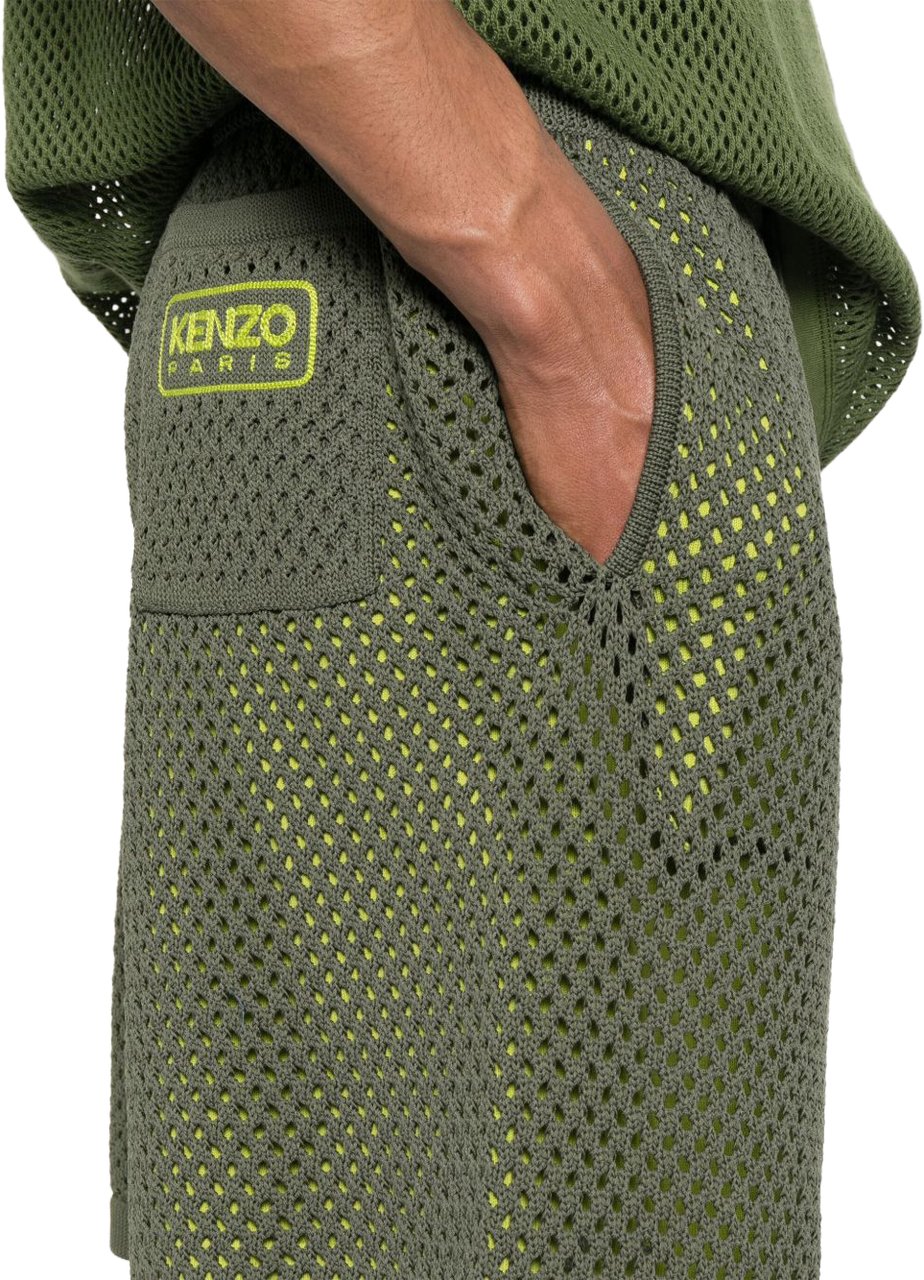 Kenzo Olive Green Mesh Overlay Shorts Grijs